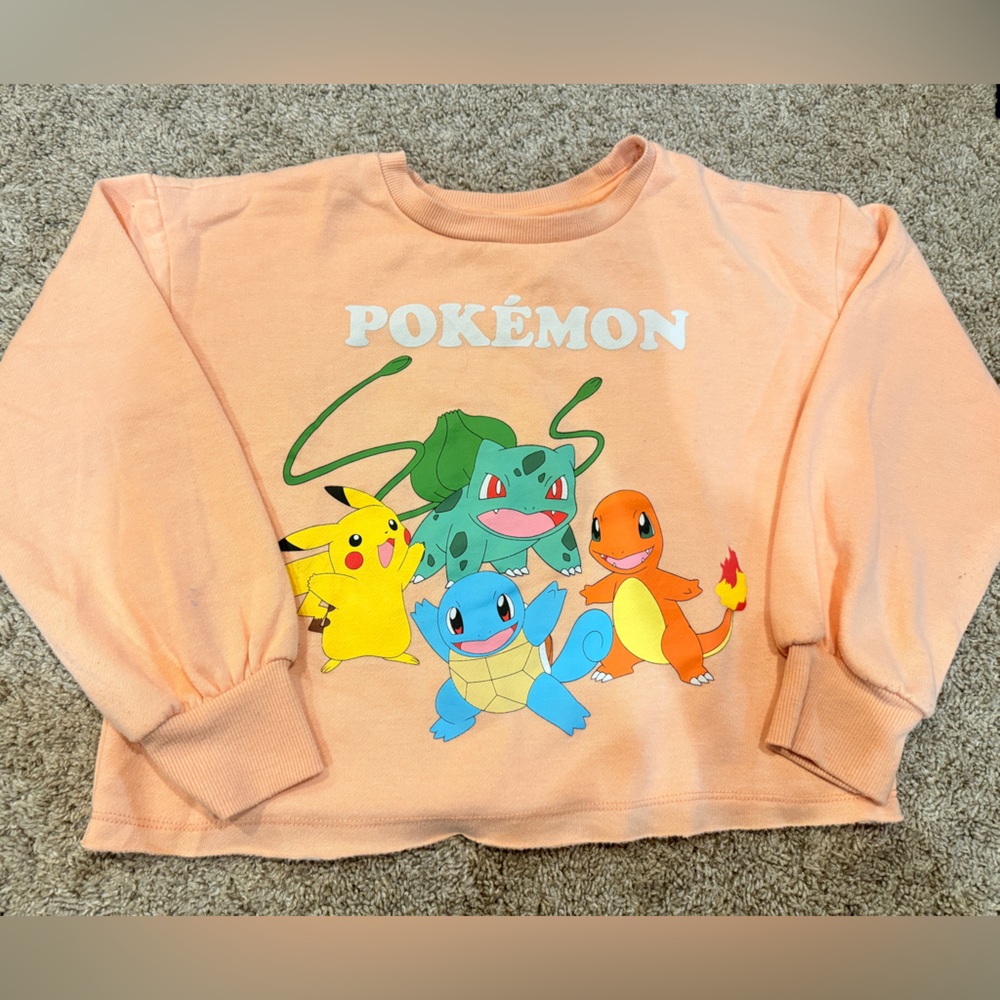 Girls' Pokemon Crop Fleece Pullover Sweatshirt Size M(7/8)